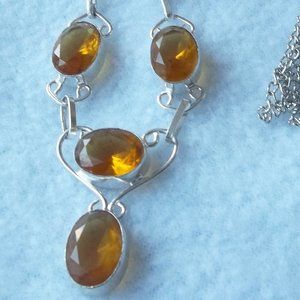Genuine citrine gemstone, necklace and earring set,  925 silver, Keepsake gift